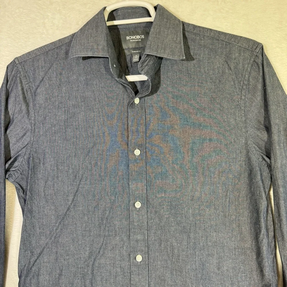 Bonobos Italian Shirting Dress Shirt Mens 15 35 Blue Long Sleeve Standard Fit